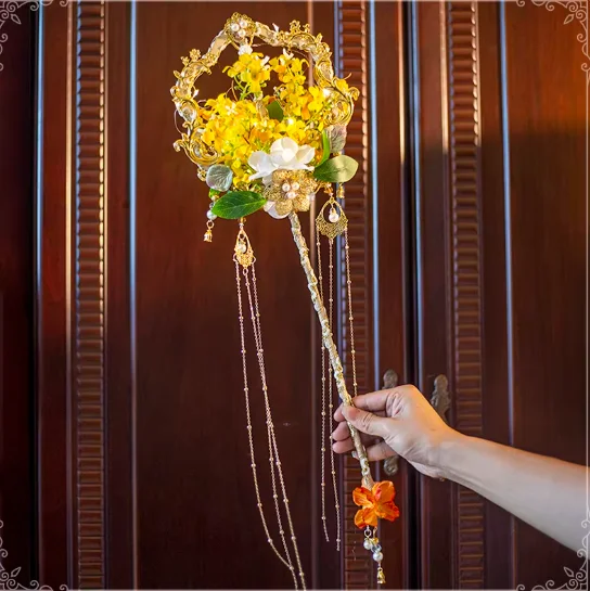 Handcrafted Glowing Mid-Autumn Festival Golden Osmanthus Traditional Fan for Children's Costumes