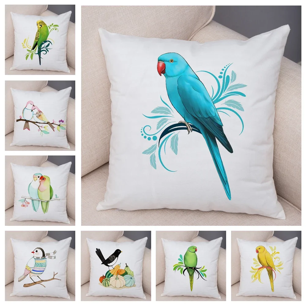 Cartoon Parrot Animal Pillow Case Decor Birds and Flower Cushion Cover for Sofa Home Car Super Soft Plush Pillowcase 45x45cm