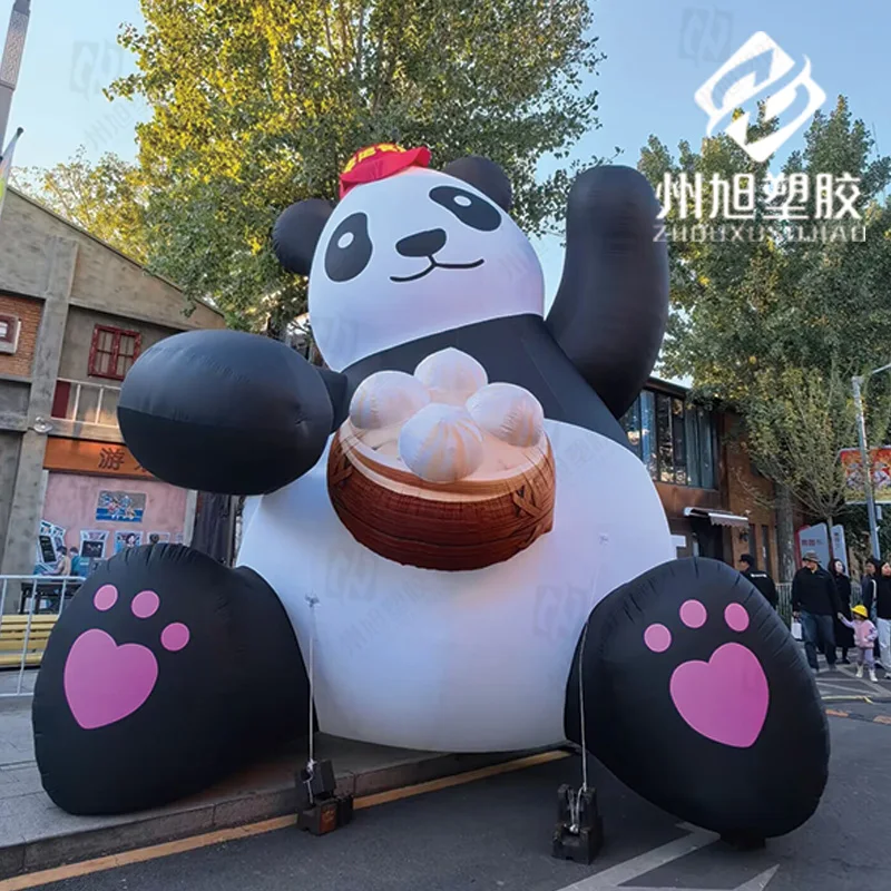 Cartoon inflatable stuffed bun sitting panda air model waving interactive food store door network red punch drainage