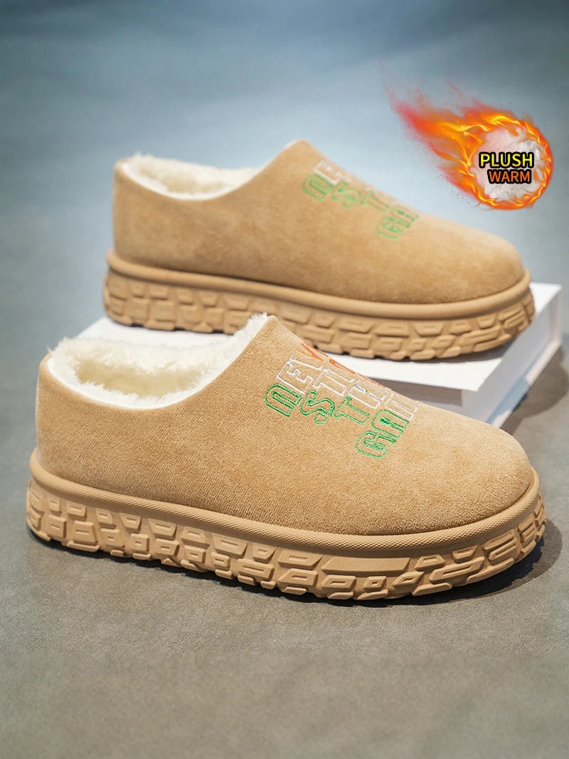 Men's Cotton Slippers Winter Anti-slip Thick Bottom Casual Shoes Fleece-lined Warm Cover Toe Cotton Slippers New 2026