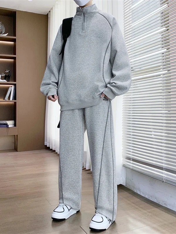 

Повседневный спортивный костюм с худи на молнии для подростков: модный комплект из двух предметов с длинным рукавом и воротником-стойкой, осенний, хлопок/полиэстер