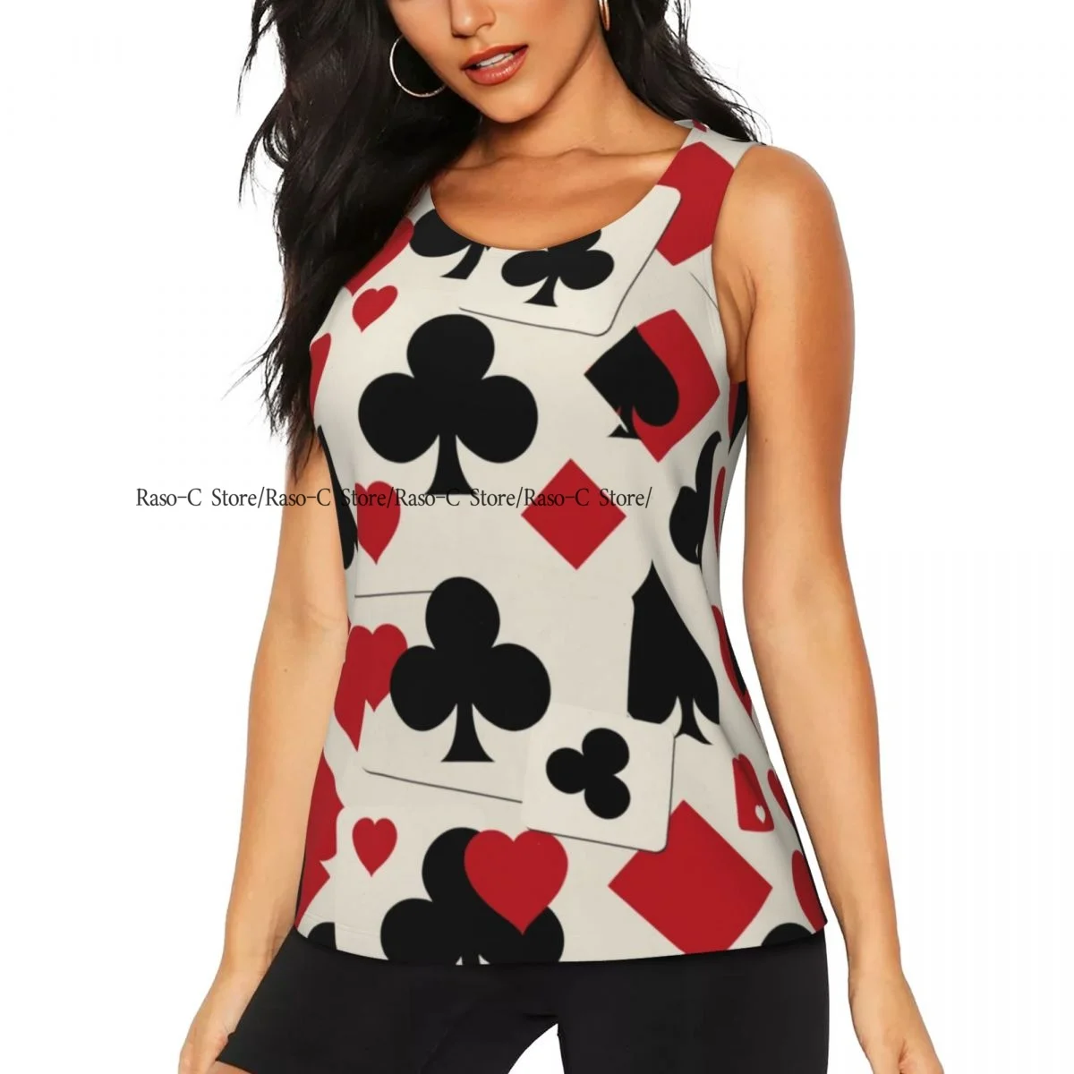 

Women Casual Sport Yoga Vest Card Suit Clubs Tambourines Spades Quick Dry Running T-shirt Training Workout Gym Sleeveles
