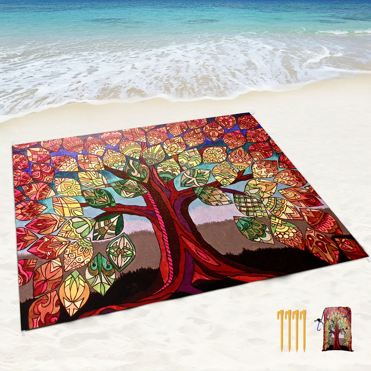 Tree Of Life Beach Blankets,Sandfree Mats Quick Drying,Large and Compact,Easy Carring,Perfect for Beach,Outdoor Music Festival