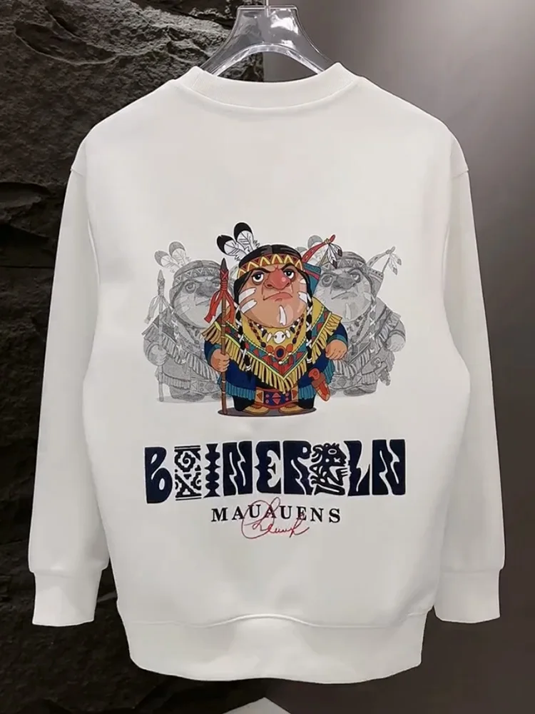 

Мужская толстовка с длинным рукавом, свободного кроя, модная, осенняя, новая, с мультяшным индийским принтом, молодежная, повседневная, базовая футболка