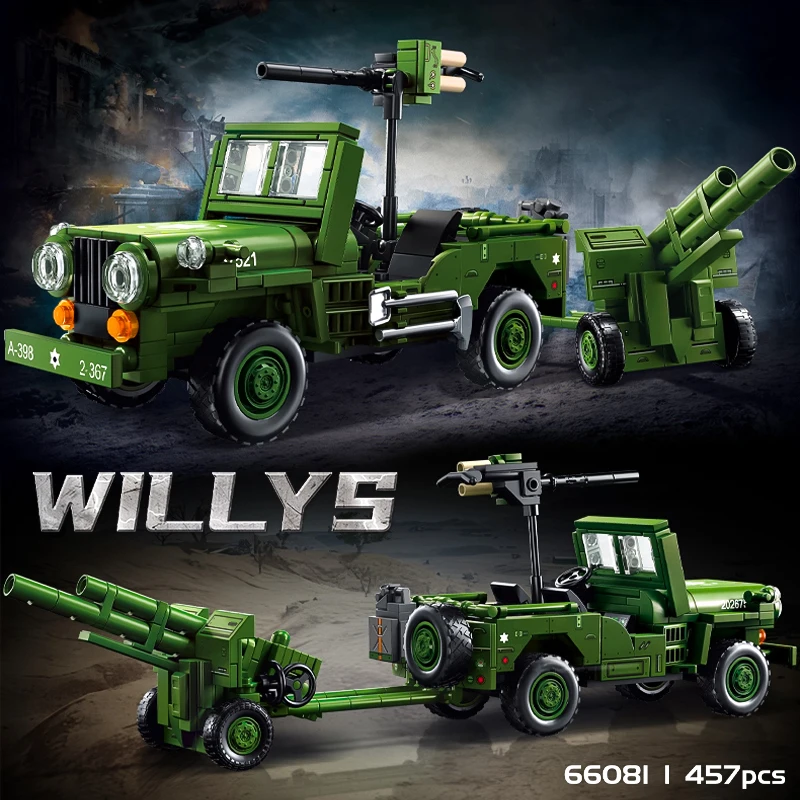 

Американский военный военный Willis времен Второй мировой войны, многоцелевой внедорожник, военная игрушка, модель в сборе, строительные блоки, автомобиль для мальчика, танк66081