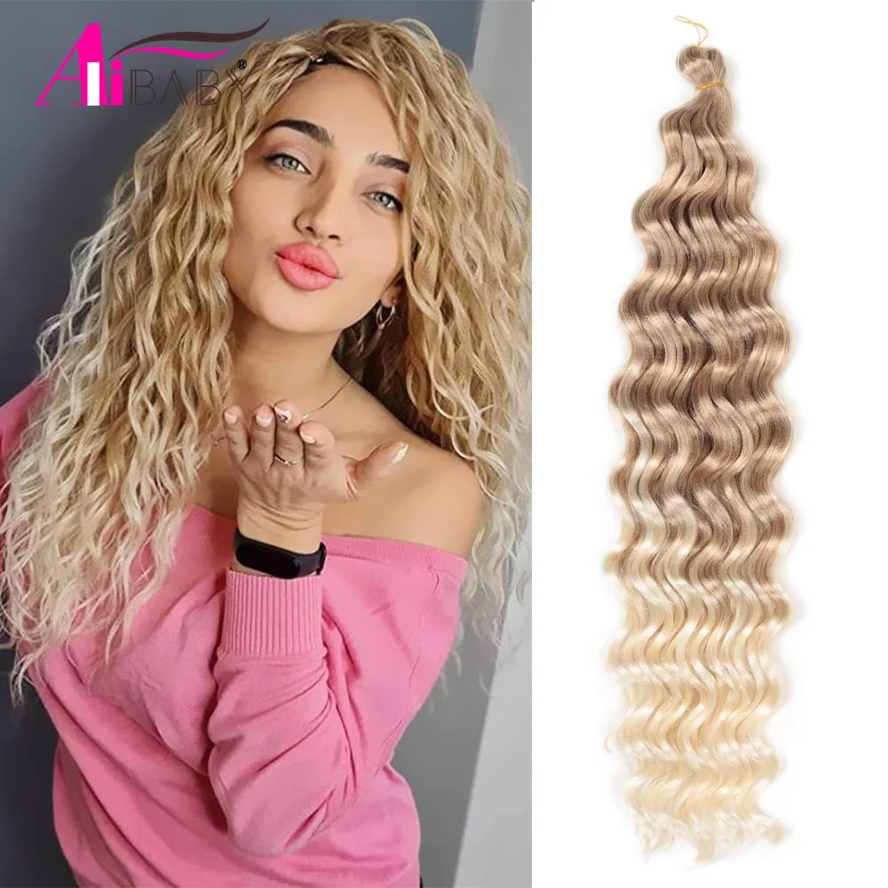 24Inch Water Wave Braiding Hair Synthetic Crochet Braids Soft Afro Curls Ocean Wave Hair Extentions Black Blonde For Women