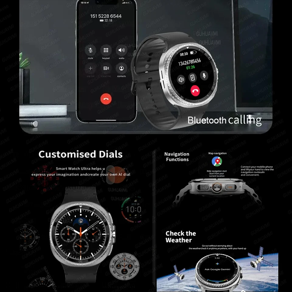 NEW GPS Compass NFC Sports SmartWatch 1.43'' Amorel Rotating Dial BT Call 3ATM Waterproof Newly Upgraded Smart Watches For Men