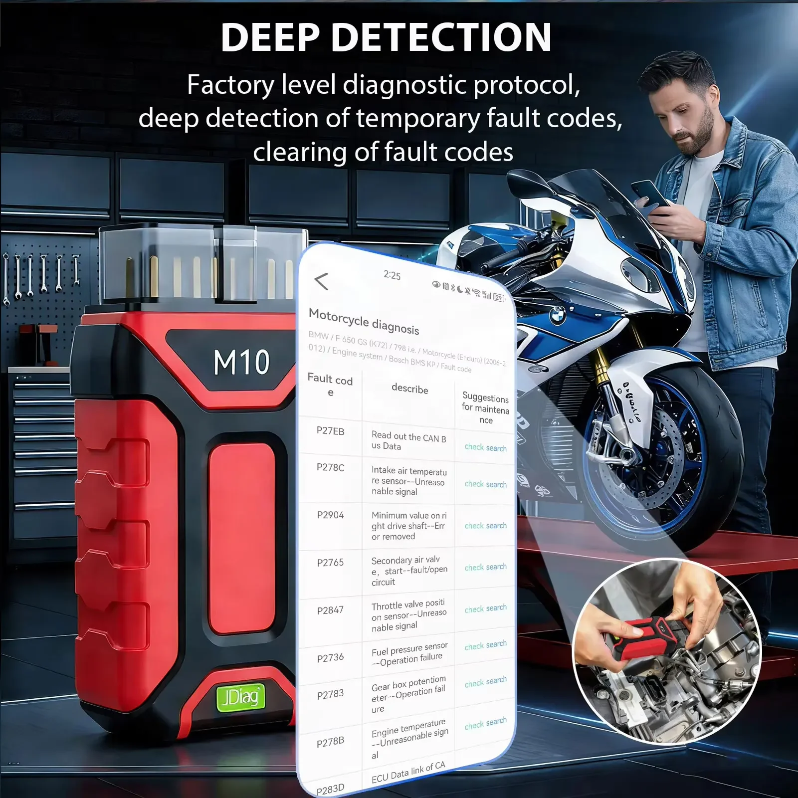 JDiag M10 Diagnose-Scanner für BMW/Harley/KTM/DUCATI Motorräder Diagnosegerät Fehlercodelesegerät Schlüsselprogrammierung MOTO OBD2 Scanner – Detail 4
