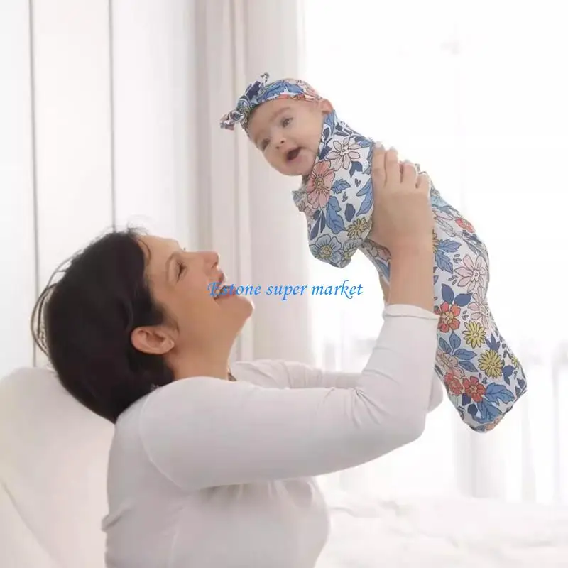 

090B Infants Swaddles Blanket Breathable Swaddles Wrap with Fetal Caps & Name Card