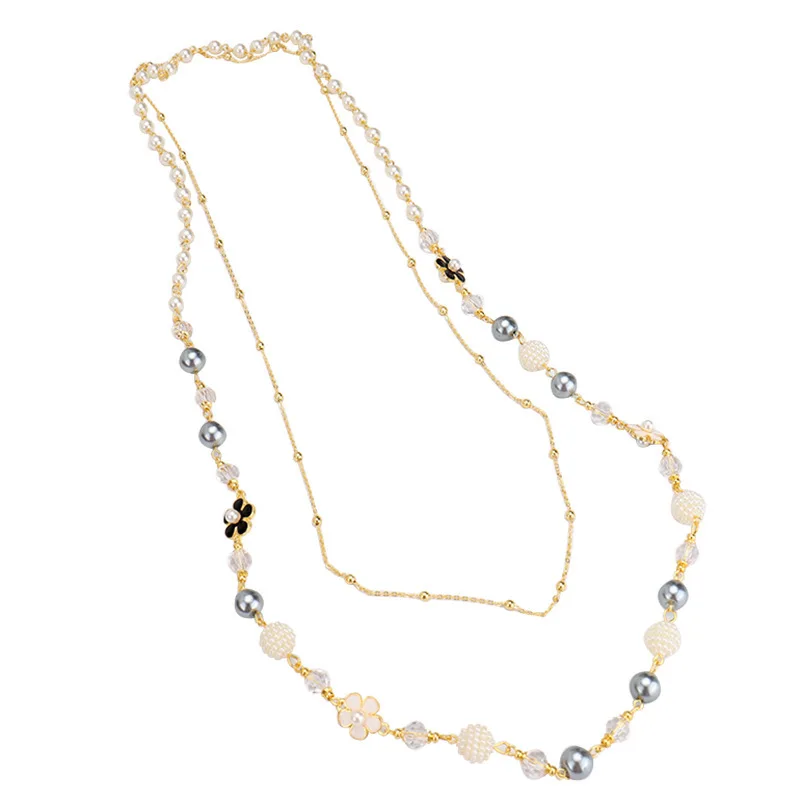 Women Men Fashion Classic Pearl Flower Long Sweater Necklace Elegant Lady Wedding Party High-end 5 Number Chains Jewelry