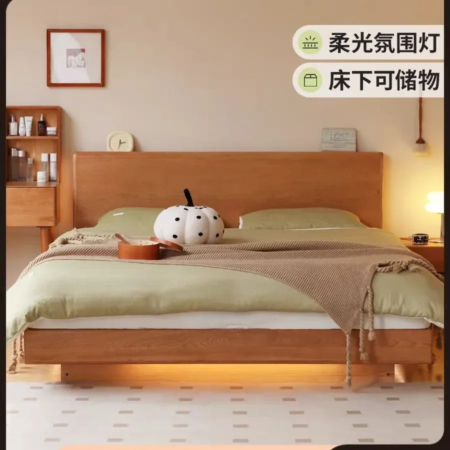 

Bedroom Cherry wood luminous suspended bed log wind double bed
