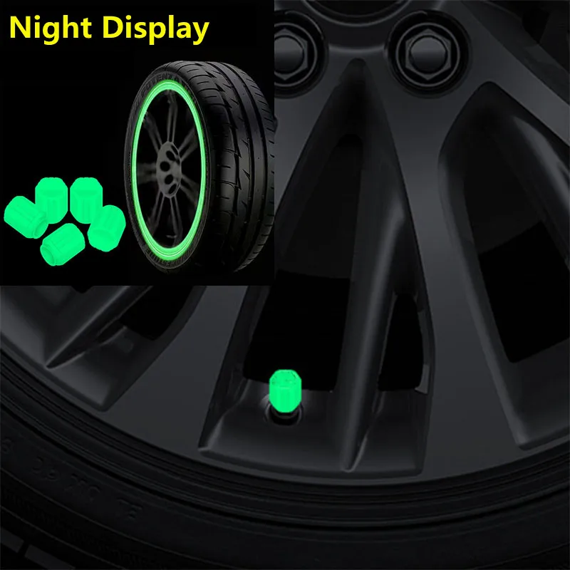 4/20pcs Luminous Valve Caps Fluorescent Night Glowing Car Motorcycle Bicycle Bike Wheel Tyre Hub Luminous Valve Stem Caps Decors