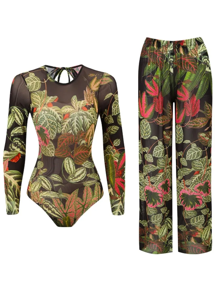 2 Piece Sets Mesh Swimwear And Panst Sexy Swimsuit Women Summer Bathing Suit Bikini Set Beach Cover Up Swimming Suit Купальник