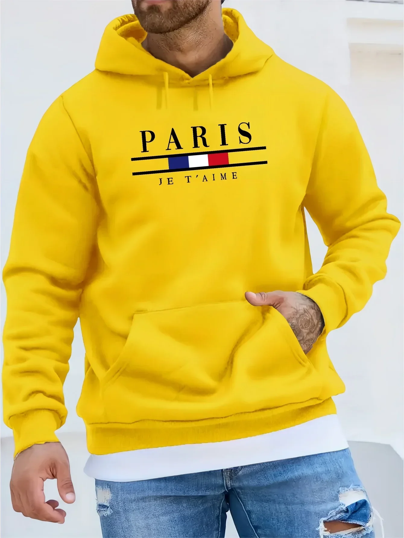 Fashionable Men\'s Hoodie with Street Casual Sports Style Long Sleeve and Kangaroo Pocket Fleece Sweatshirt for Autumn and Winter