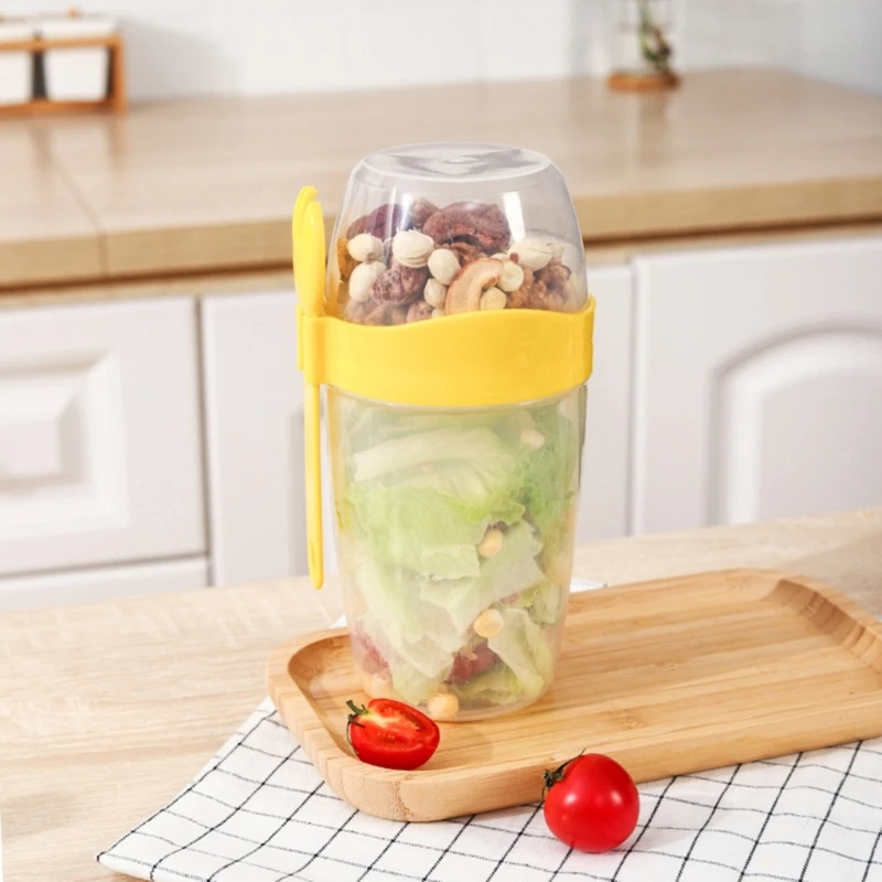Travel Friendly Salad Cup Set Convenient Oatmeal Cup Yogurt Nut Fat-Reduced Vegetable Fruit Box Cup with Lid and Spoon