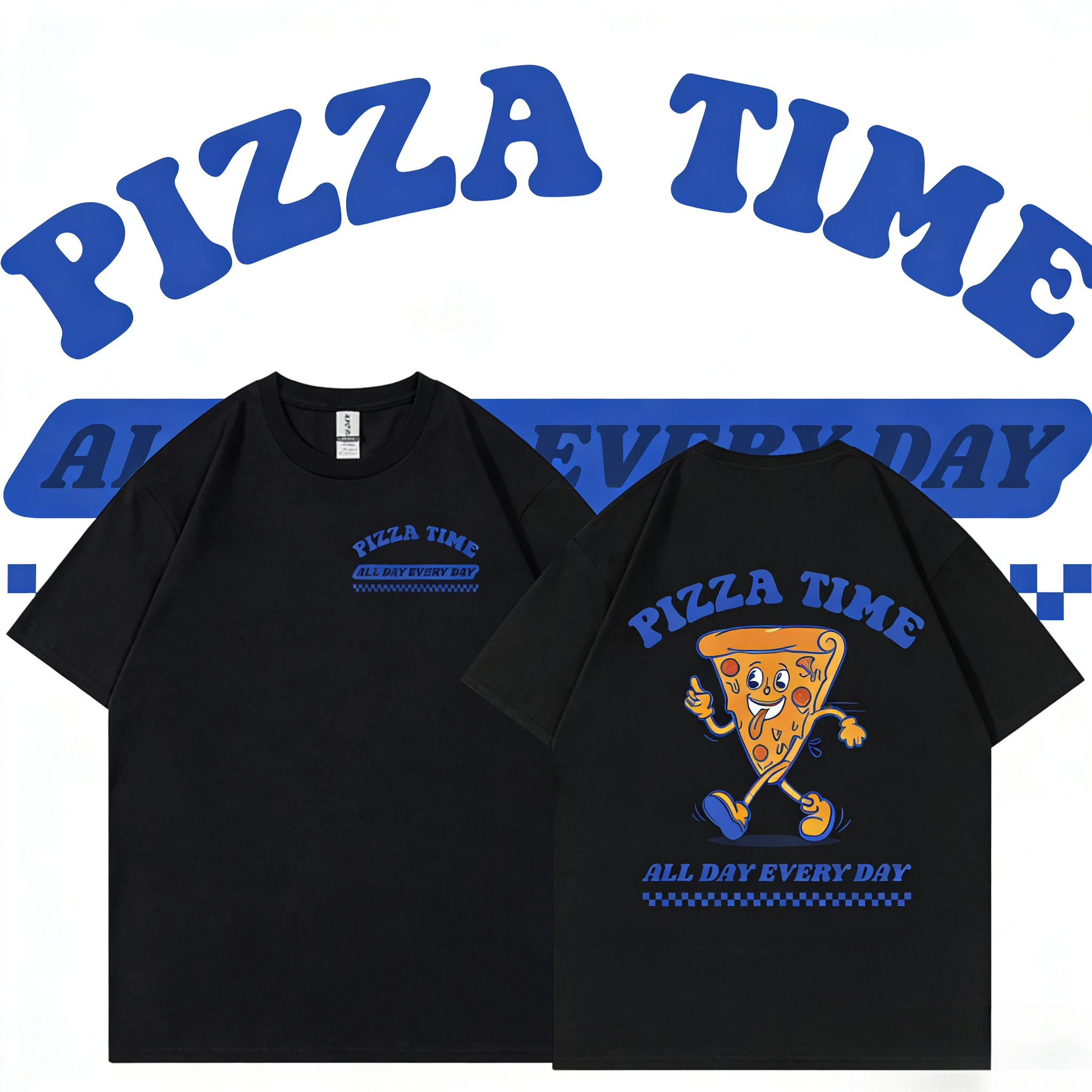 وقت البيتزا الممتع، تي شيرت ريترو كارتوني كل يوم، جمالي لطيف للرجال والنساء 2025-26 تي شيرت صيفي من القطن الخالص 100% #1