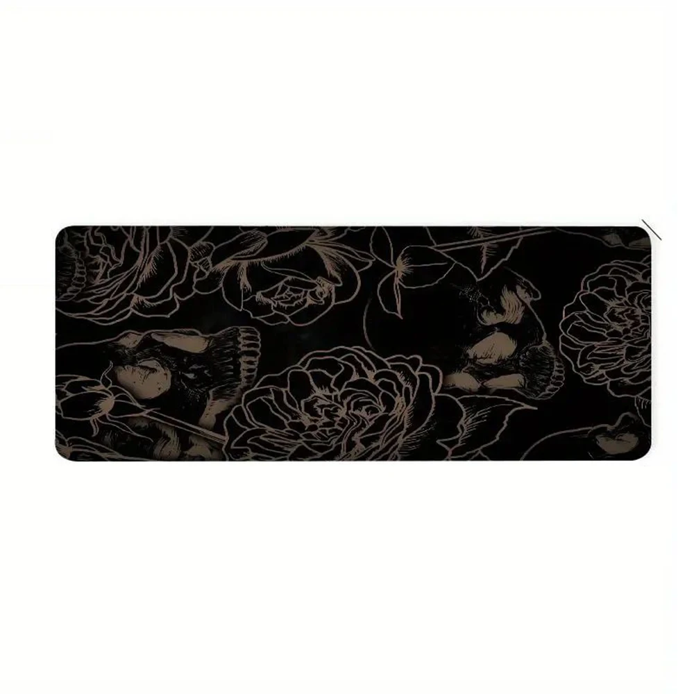 Romantic Skull Flower MousePad Black Desk Pad Game Mouse Mat E-sports Desk Pad Computer Mouse Non-slip Computer Pad