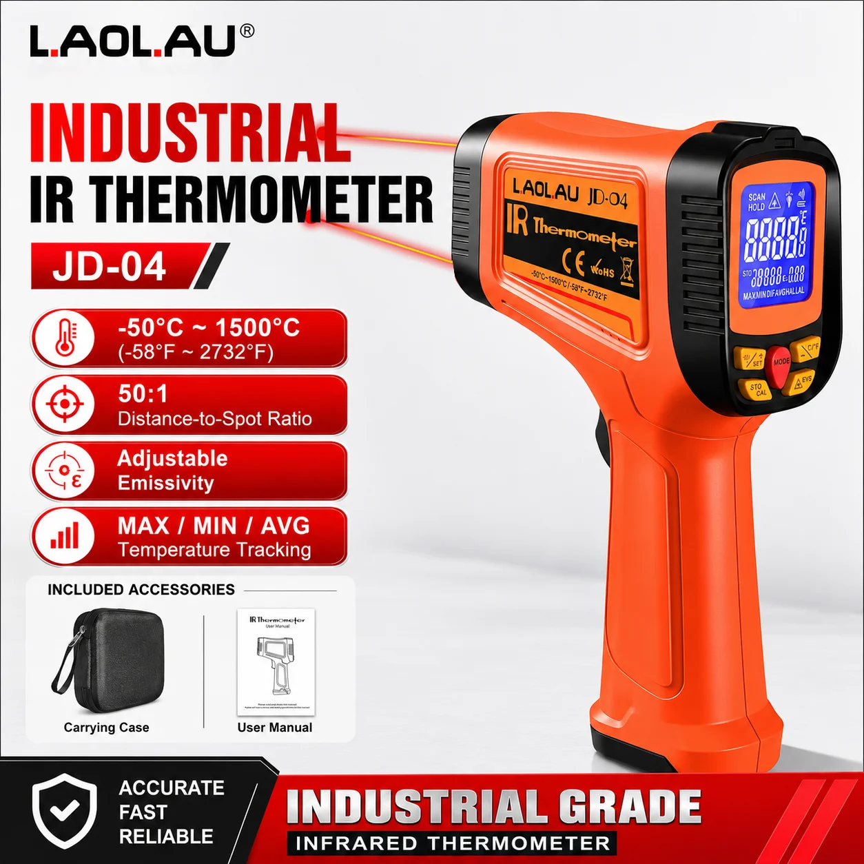 Industrial Laser Blaster - LAOLAU JD-04 Industrial Infrared Thermometer Gun