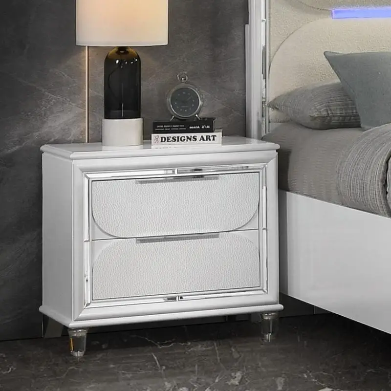 

Pearl White Nightstand with 2 Drawers and Acrylic Legs