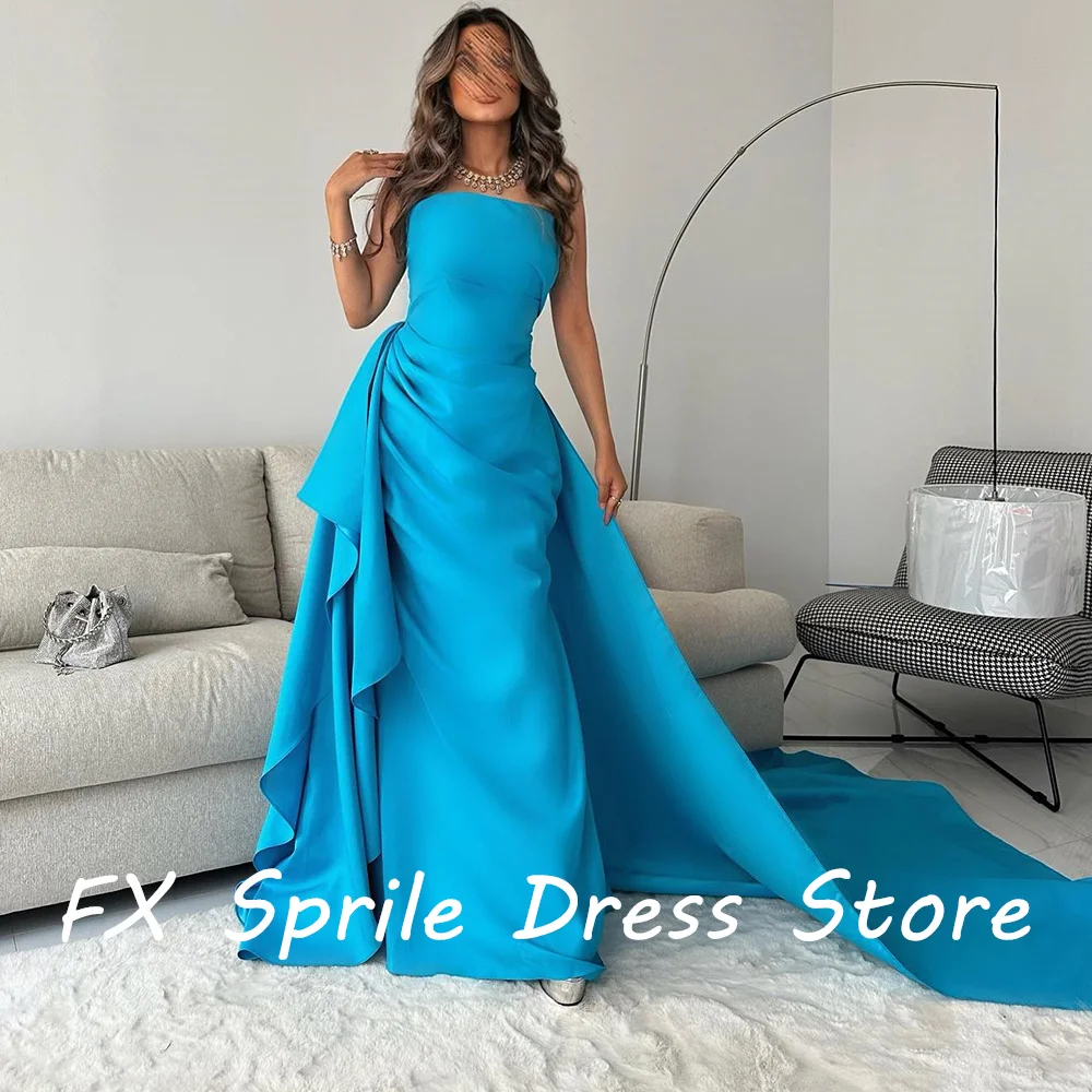 Strapless Sleeveless Straight Pleats Jersey Panel Train Floor Length Backless Solid Color Custom Size Evening Party Dress Woman