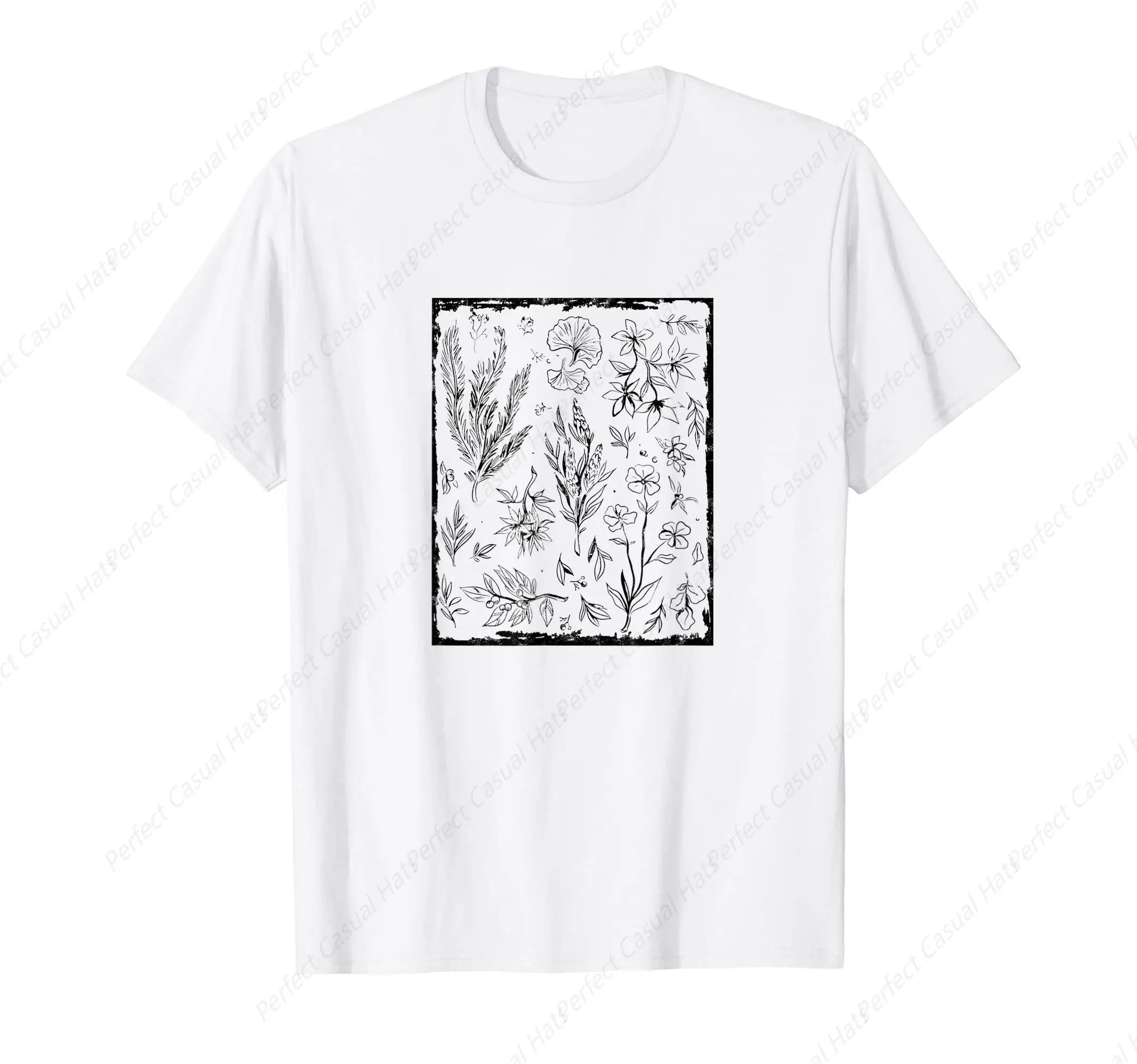 Art Botanical Flowers Botany T-Shirt Comfort Round Neck Cotton New Fashion Top Tees