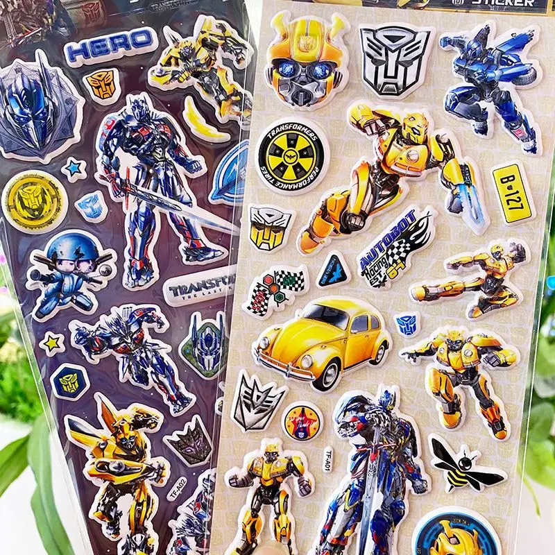 Adorables Autocollants Gonflés Anime Transformers Optimus Prime Bumblebee, Figurines Décoratives Interchangeables 3D à Collectionner