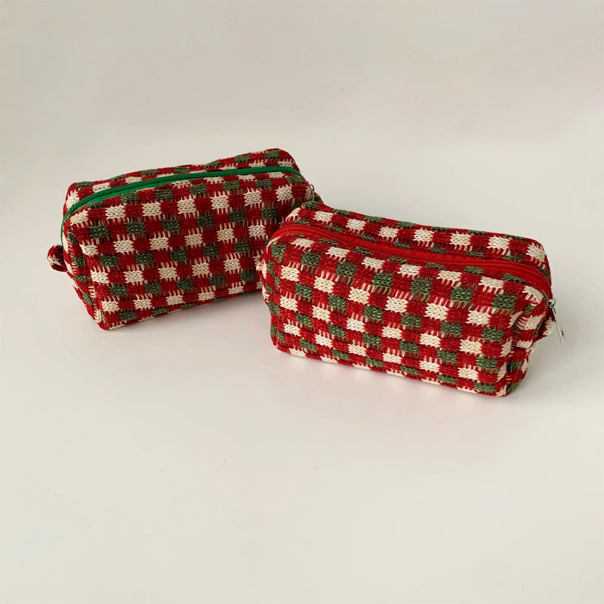 Christmas Cosmetic Bag Knitted Plaid Large Capacity Makeup Bag Student Stationery Storage Pouch Pen Bag Travel Portable Wash Bag