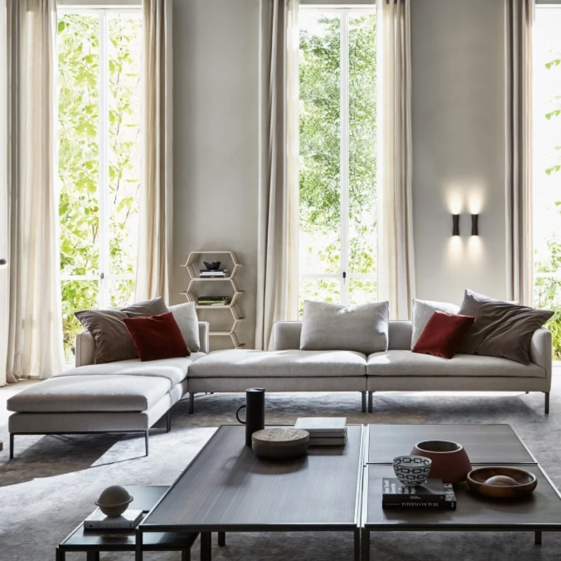 Italian Sofa Gray Linen L Shape Sofas 7 Seater Set Living Room Modern Furniture Velvet Fabric For Sofa