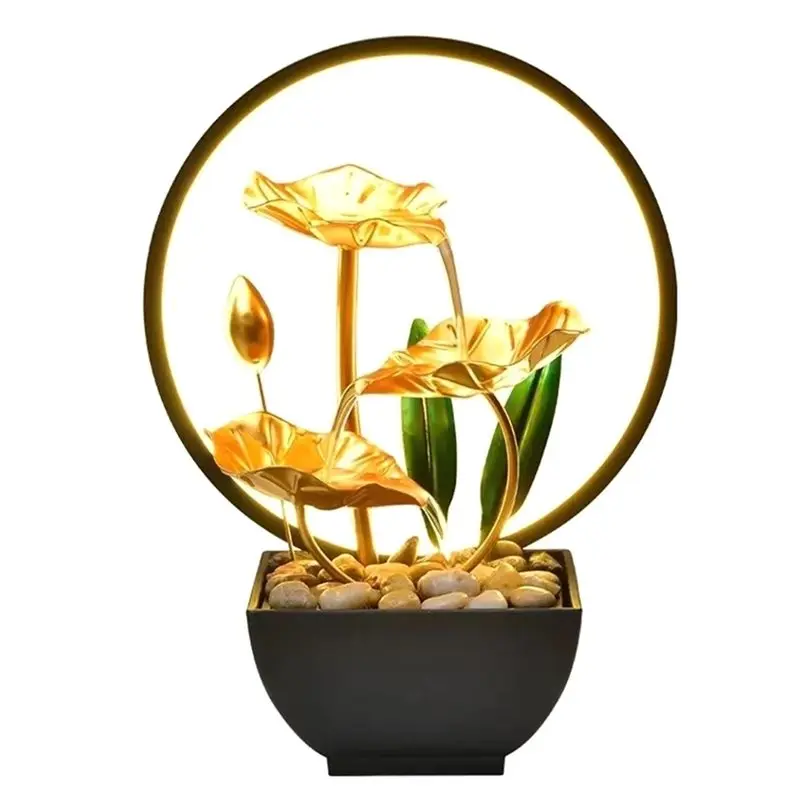 

2025 Trend Relaxation Water Fountain Tabletop USB Powered Desktop Waterfall With LED Ring Light And Natural Rock Decoration