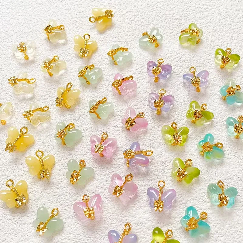 40Pcs/Lot Colorful Glass Butterfly Charm DIY Jewelry Making Findings for Bracelet Necklace Earring