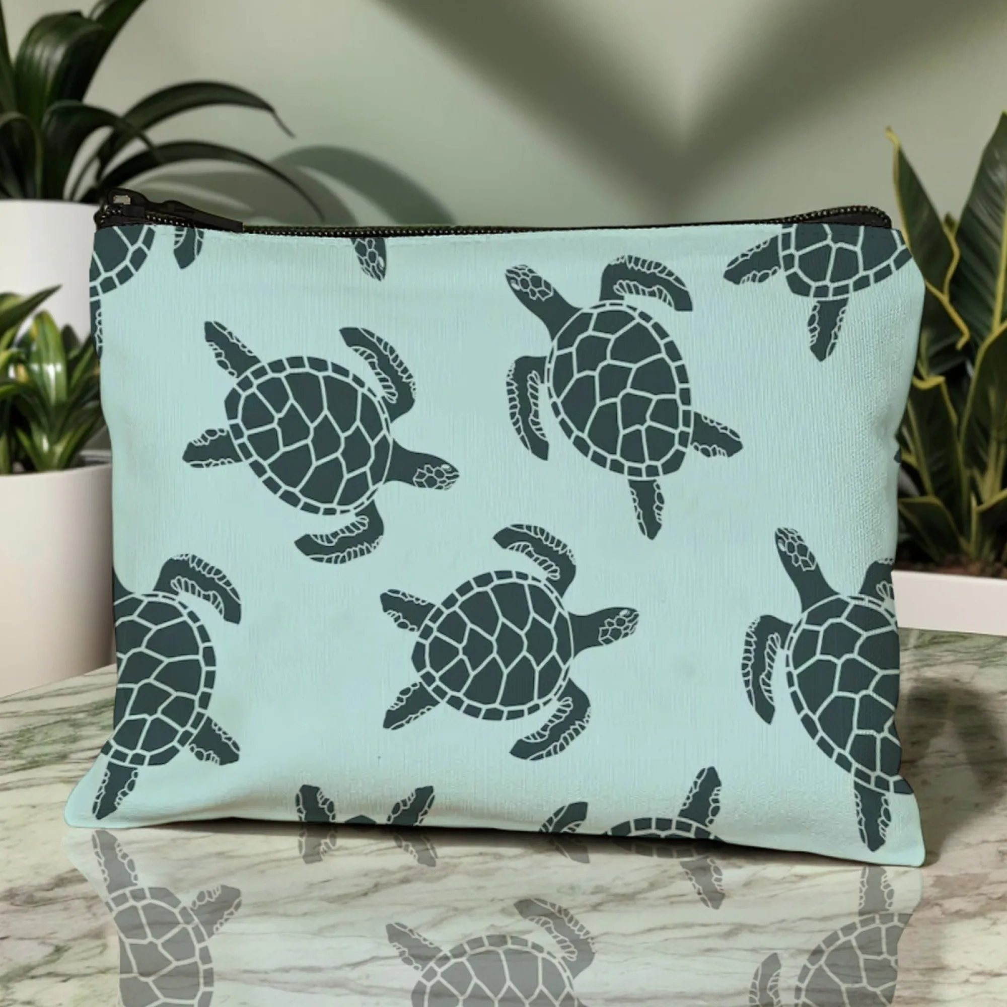 Borsa per cosmetici minimalista per tartarughe Organizzatore da viaggio multifunzionale con modelli di tartarughe sutele Custodia per trucco pieghevole con cerniera