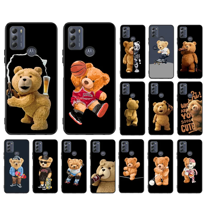 Cartoon Teddy Bear Beer Case for Moto G84 G22 G32 G34 G52 G10 G20 G30 G60 G60S G13 G50 G54 G62 G53 G72 G85 G24 Power