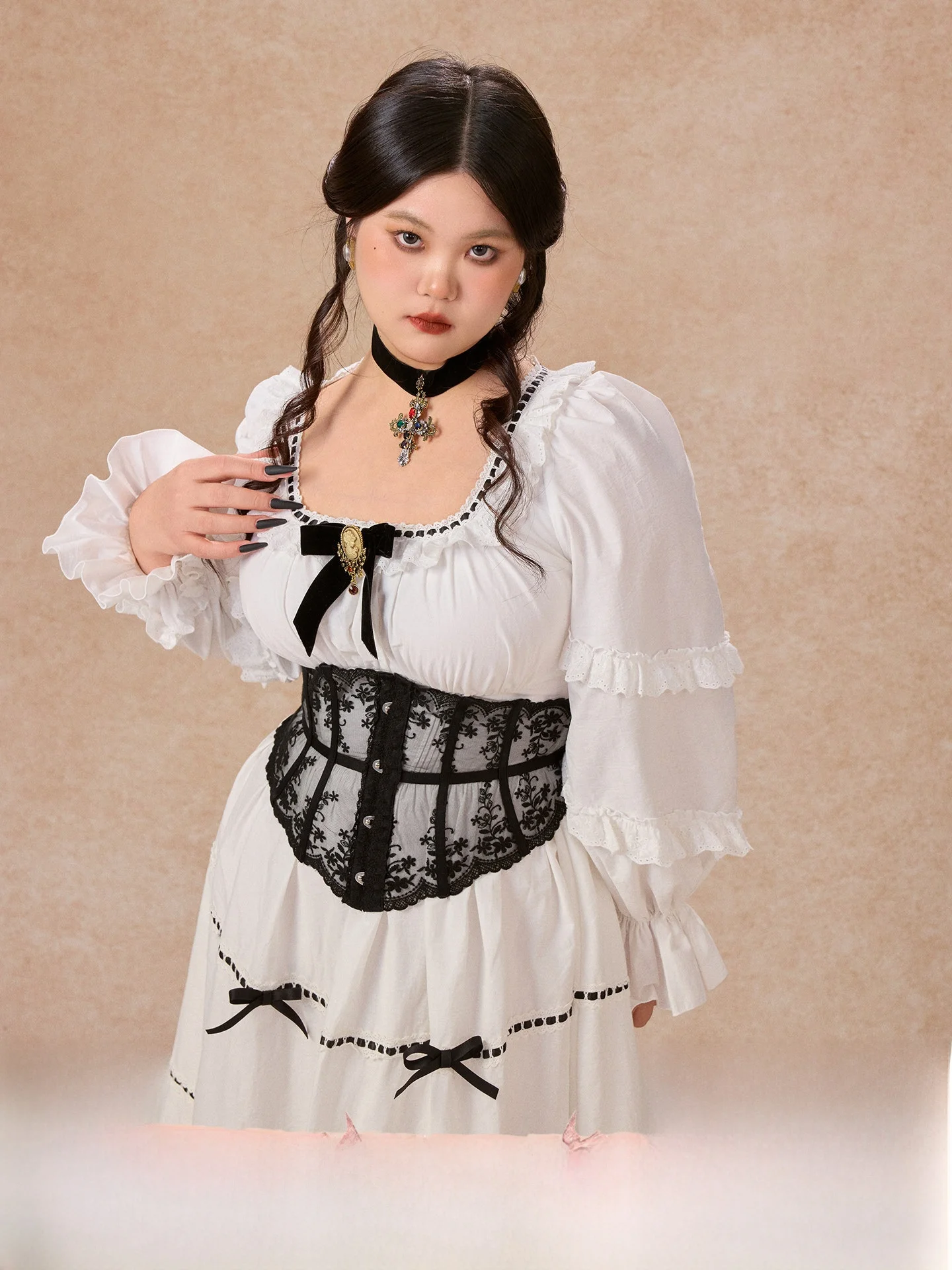 

Костюм для женщин больших размеров LaceMade на Хэллоуин, с поясом, в стиле Ghost Song, длинный рукав, высокая талия, А-силуэт...