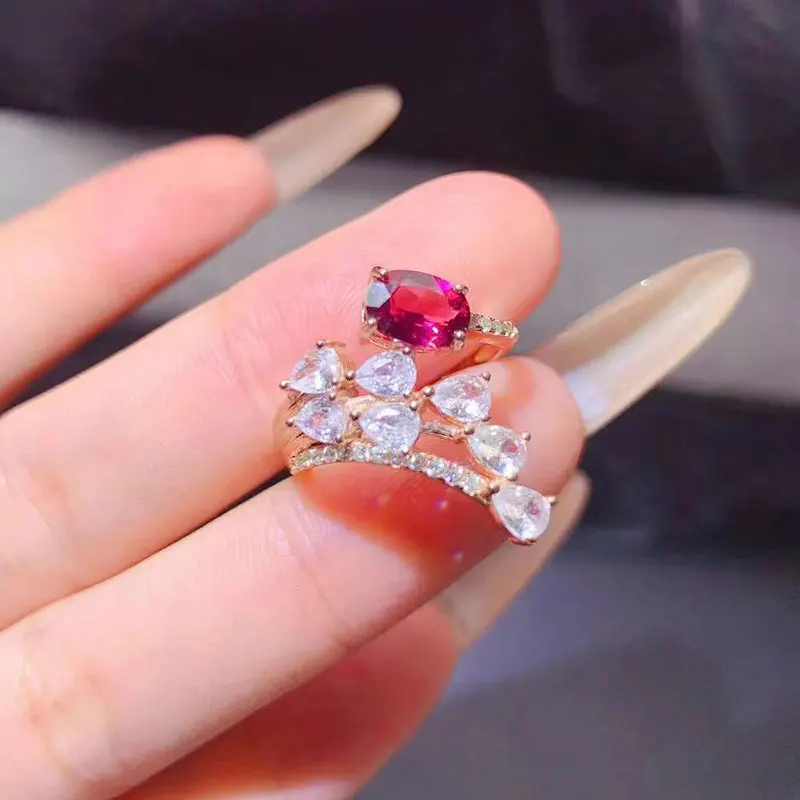 

Genuine Red Garnet Jewelry with Certificate 5mm*7mm 0.5ct Natural Garnet Ring for Engagement Solid 925 Silver Jewelry