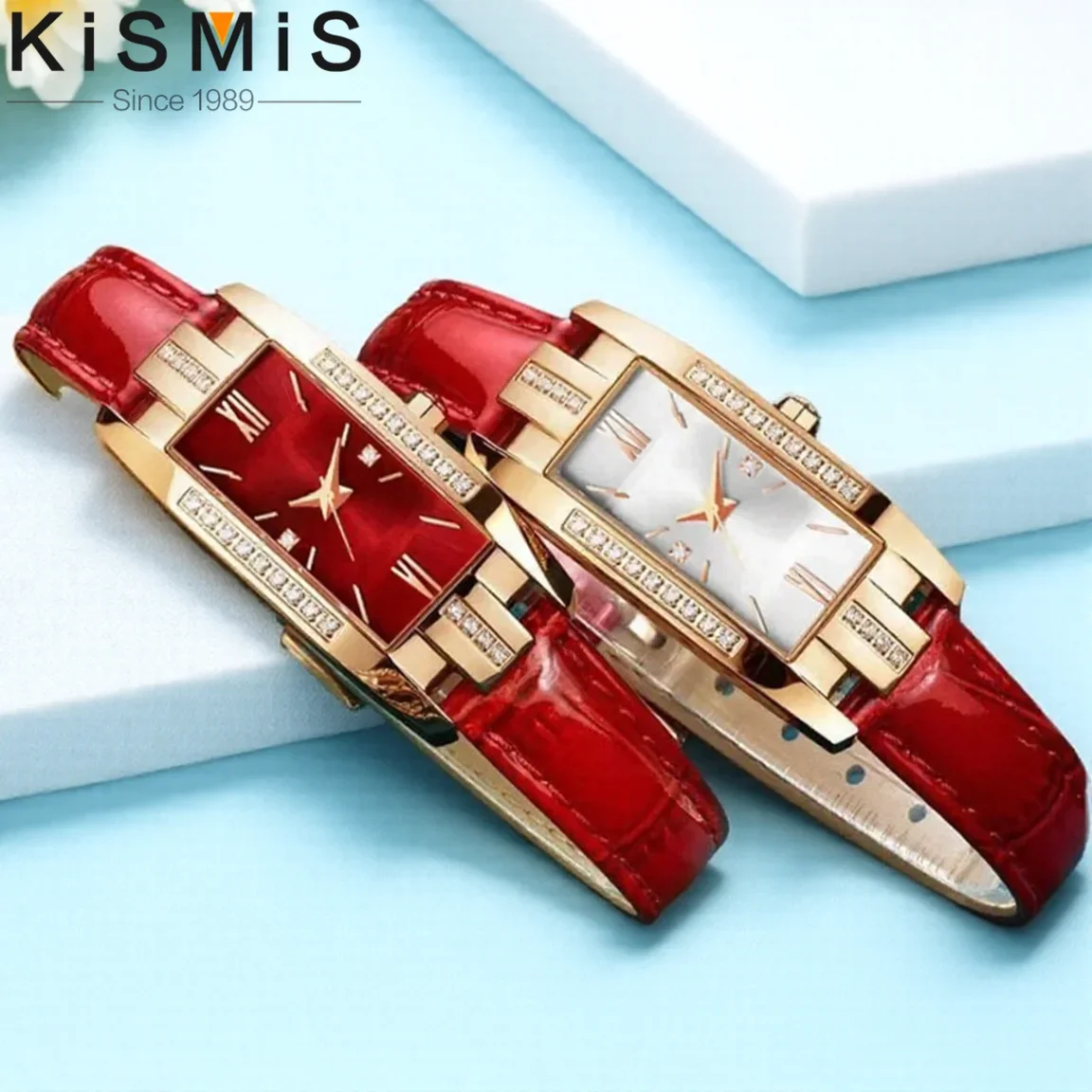 ساعة يد نسائية كوارتز بحجر الراين الباروكي مستطيلة تناظرية هدية فاخرة لأمها