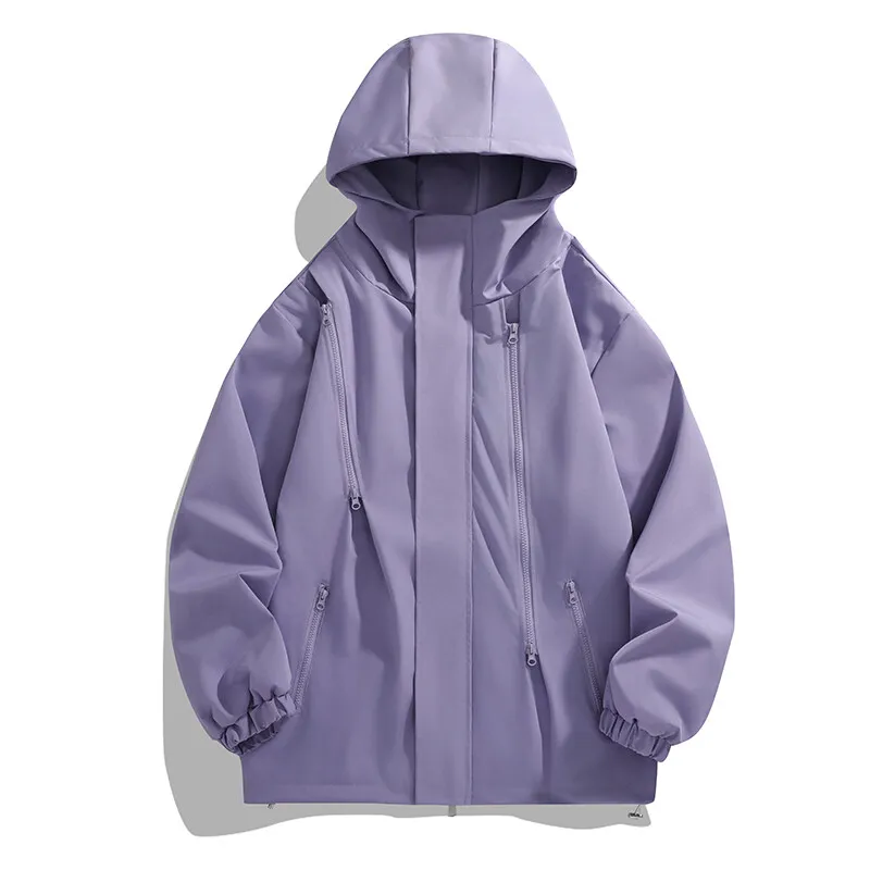 

Men's Windbreaker Jacket, Spring and Autumn Hooded Jacket, Solid Color Zippered Decorative Coat for Outdoor Camping.Unisex