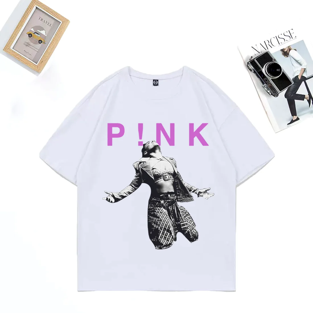 الوردي P!NK المغني 90s خمر الرسومات تي شيرت الرجال النساء عادية المتضخم قصيرة الأكمام تي شيرت للجنسين ملابس عصرية كلاسيكية