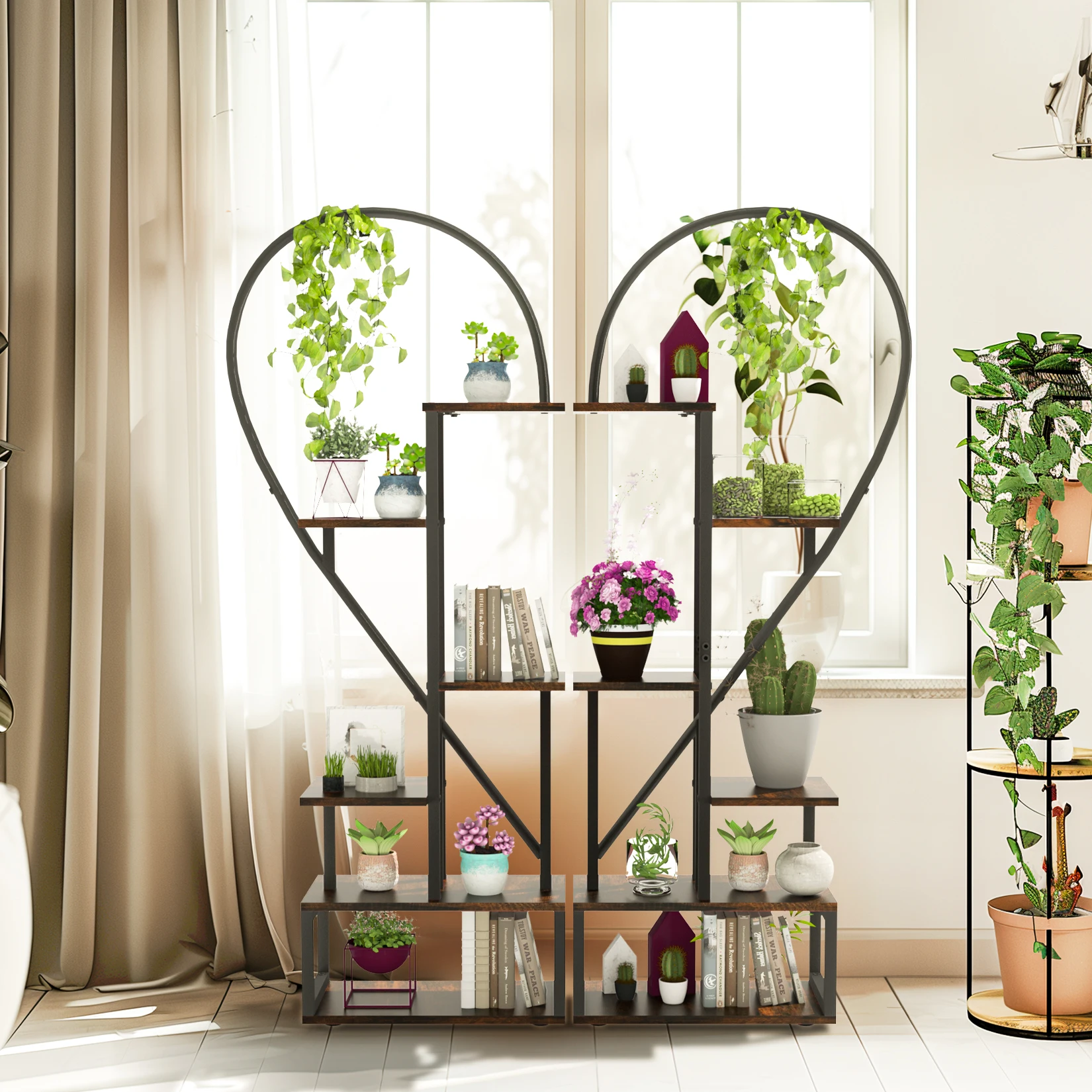 Soporte de estante para plantas en forma de corazón, soporte de Metal para plantas de interior, multiusos, 6 niveles