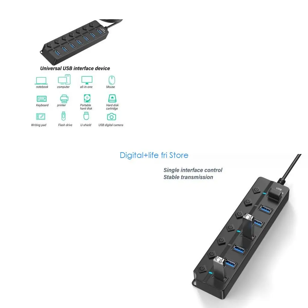 E06D Portable USB Hub USB Data Hub Multiports Adapter With 7/4 Expandable Port,and Switches Quick Syncing For Multiple Device