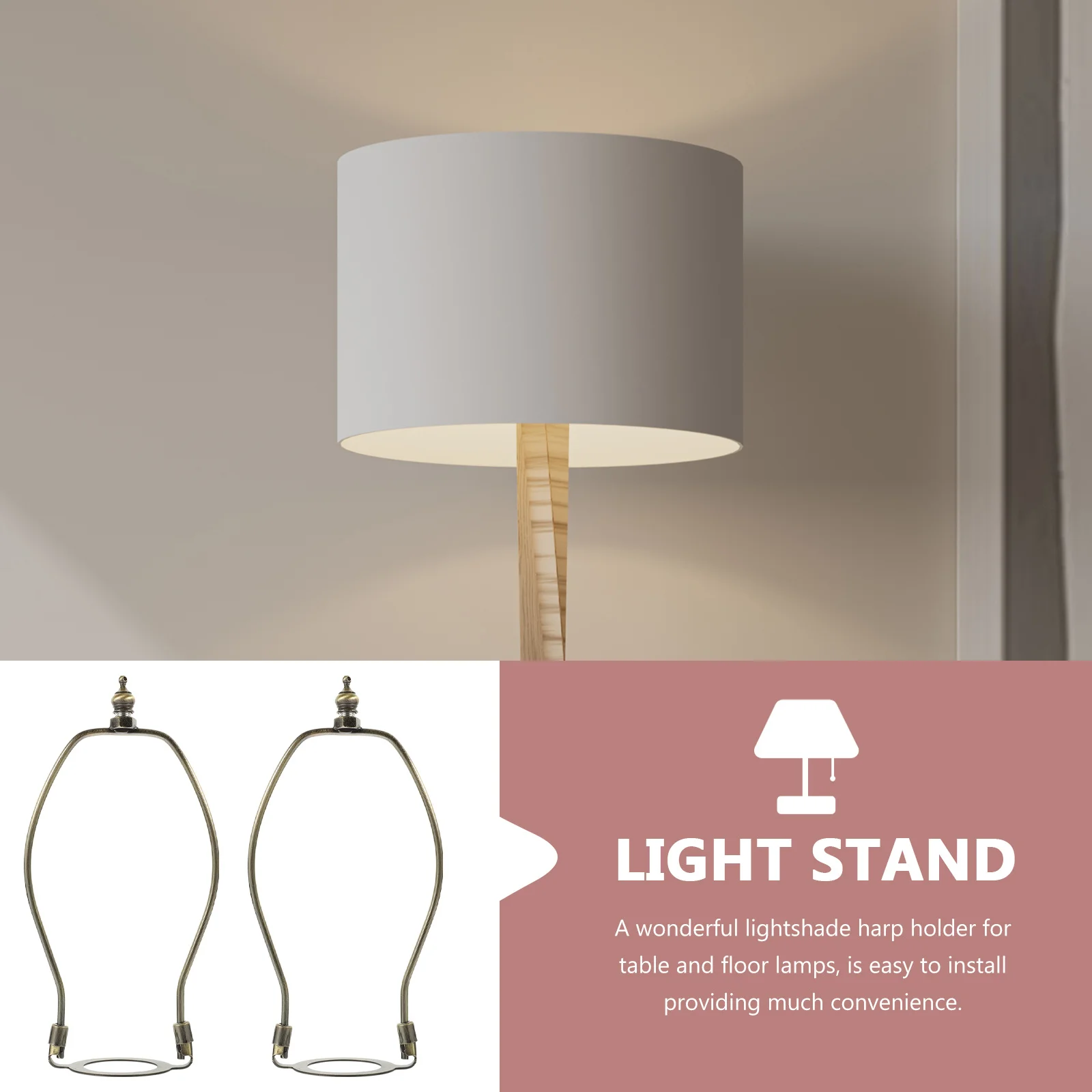 

2pcs Lampshade Harp Holder Alloy Lamp Frame Horn Lamp Bracket Floor Lampshade Adapter E27 Durable Metal Light Base For Table