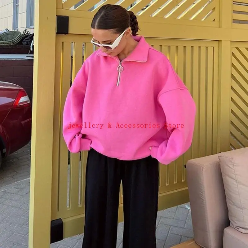 النساء طويل الأكمام نصف سحاب أعلى من قذائف قميص قميص أنيقة فضفاضة قمم السحب الفضفاضة #3