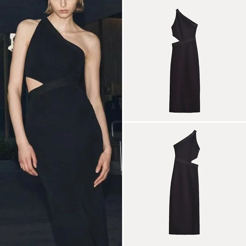 ชุดราตรีลำลองสุดอินเทรนด์สำหรับผู้หญิง ฤดูใบไม้ผลิ 2025 ผ้าโพลีเอสเตอร์ 100% ดีไซน์ไหล่เฉียง ยืดหยุ่น รุ่น Dr Z