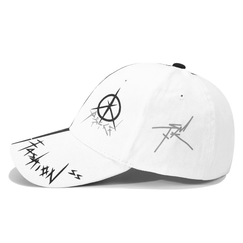 Women\'s versatile graffiti hat with black and white patchwork duck tongue hat, summer baseball hat, men\'s pentagram sun hat tren