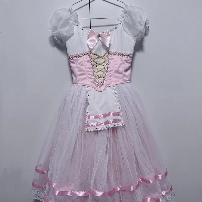Ballet Napoli Pink Giselle Performance Dress Professional Edition Open Button Long Dress Customization