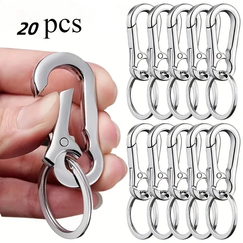 20pcs Durable Stainless Steel Keychains - Round Gourd-Shaped C-Hook Key Rings with Floating Feature for Outdoor Enthusiast
