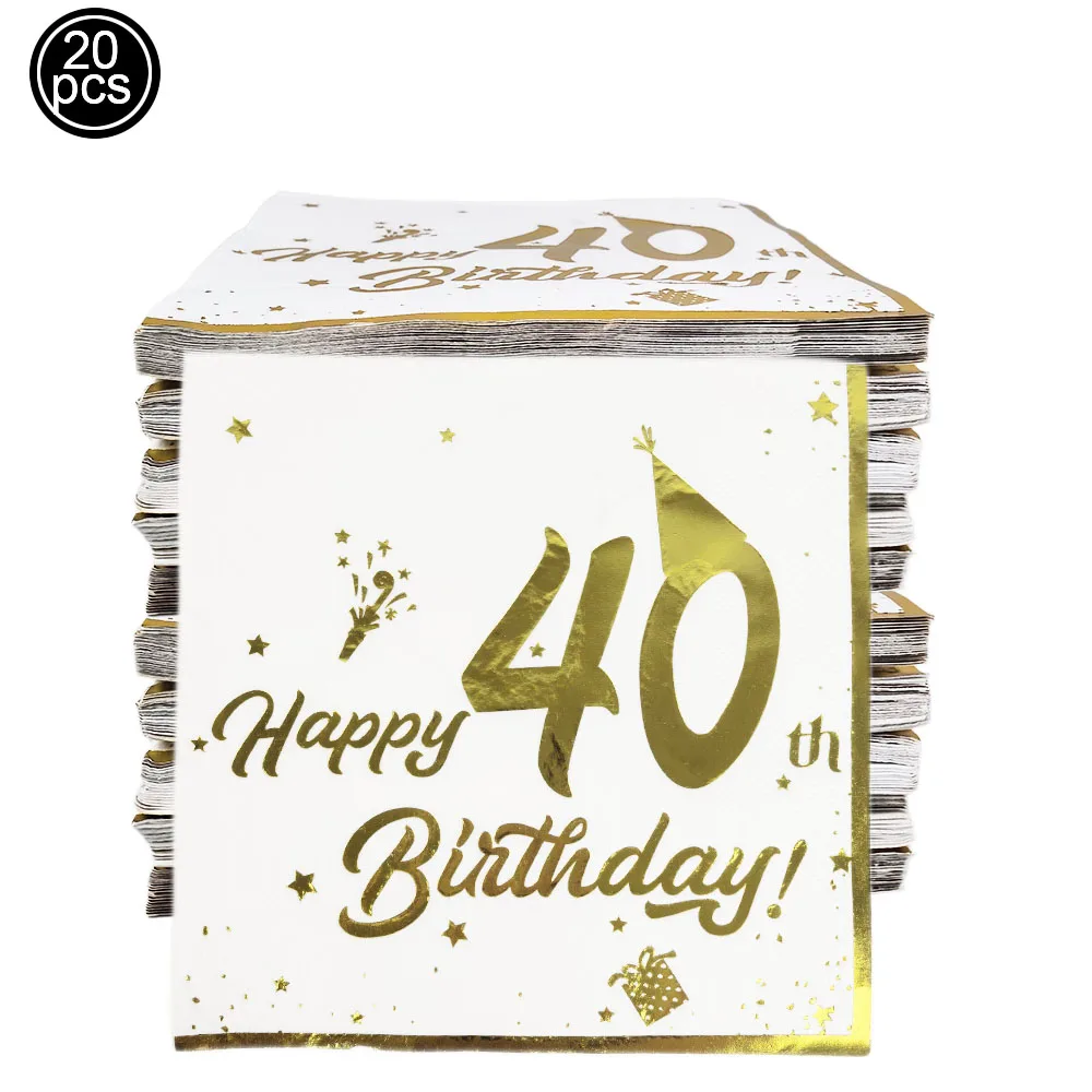 20/40/60 Stück Vergoldung 18. 30. 40. 50. 60. Jahre alt Einweg-Papierserviette Alles Gute zum Geburtstag Dekor für Frauen Jubiläumsgewebe – Detail 6