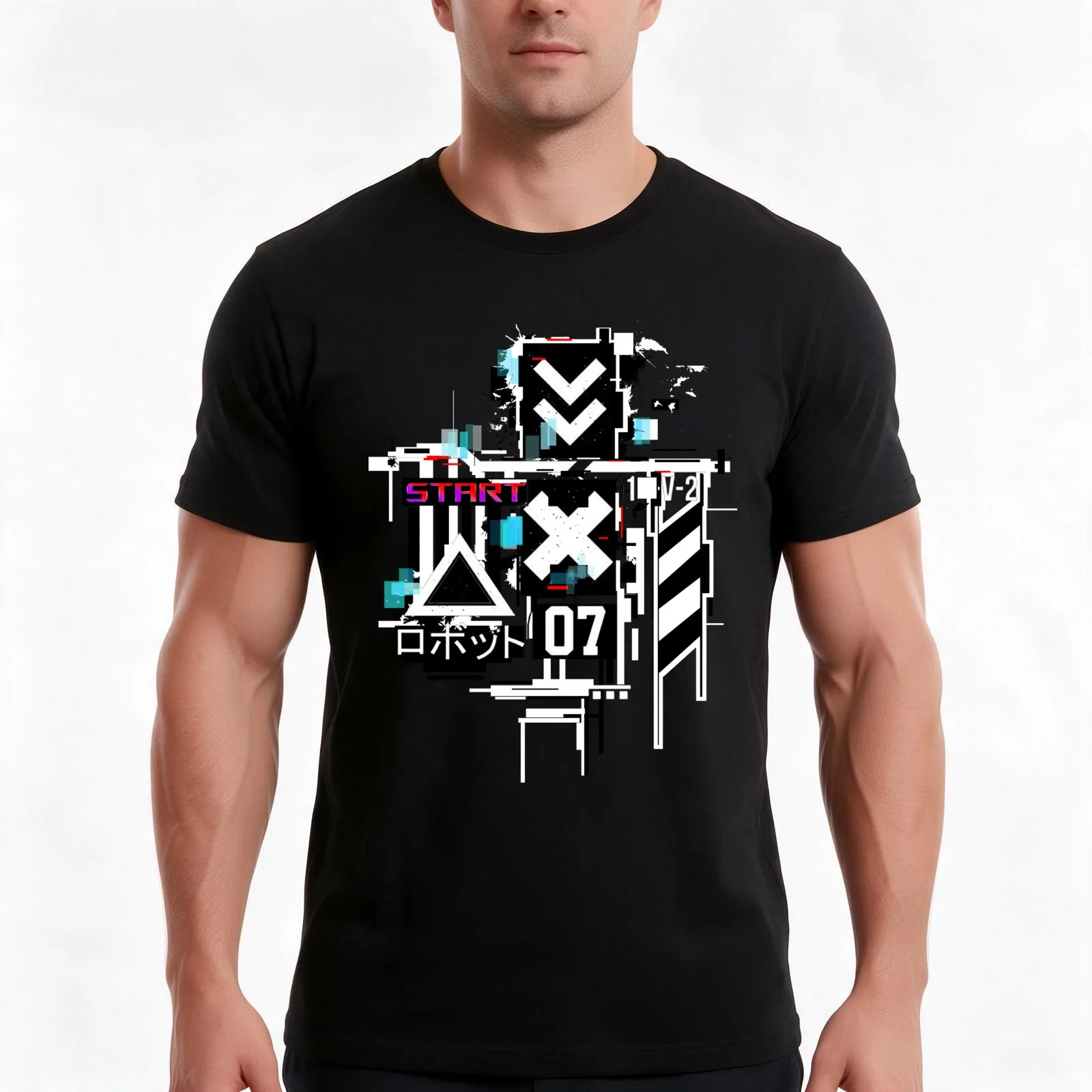 Start // techwear T-Shirt, Summer Casual Cotton Tee, Oversized Streetwear Tops, Vintage Graphic Print, Loose Fit Short Sleeve