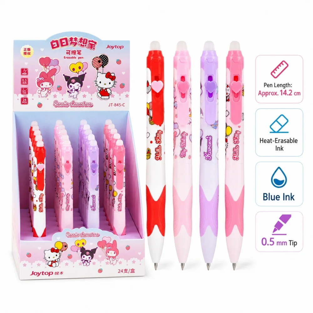 Genuine Sanrio Retractable Erasable Pen Blue Ink 0.5mm Smooth Writing Gel Pen for Journal Planner Office Supplies Gifts