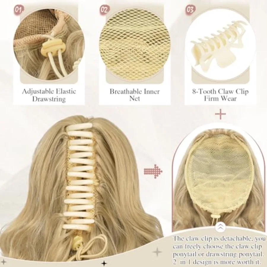 طويل مجعد متموج ذيل حصان تمديد 11 بوصة مخلب كليب على هيربيسي للنساء رقيق الاصطناعية هيربيسي لارتداء اليومي احتفالي #3