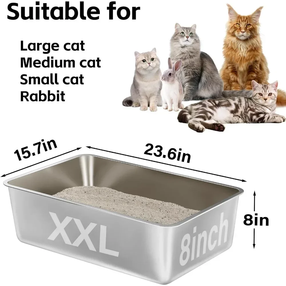 New Upgrade US Shipping XXL High Sided Stainless Steel Cat Litter Box for Large Cats Deep Non Stick Easy to Clean Odor Contro-Au view 4